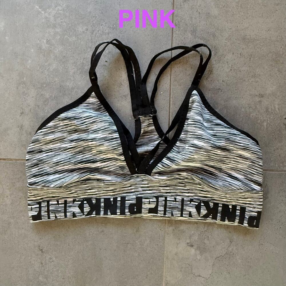 PINK Victoria’s Secret L Black & White Cool & Comfy Strappy Soft Cup‎ Bralette